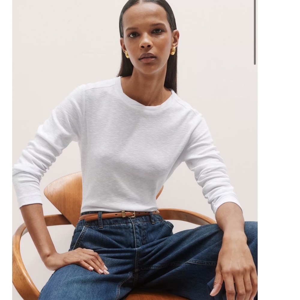 ME+EM White Cotton Slub Jersey Ultimate Layering Top Long Sleeve US 6 AW23JT706